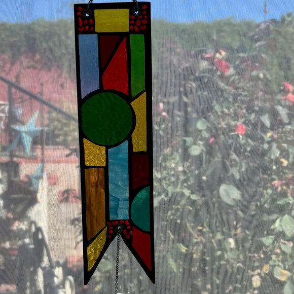 Stained glass sun catcher hanging w/large crystal Handmade in USA - Great gift - Picture 5 of 10